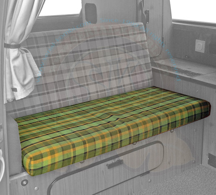 VW T2B Hoes zitting bedbank volle breedte. Groen-geel.